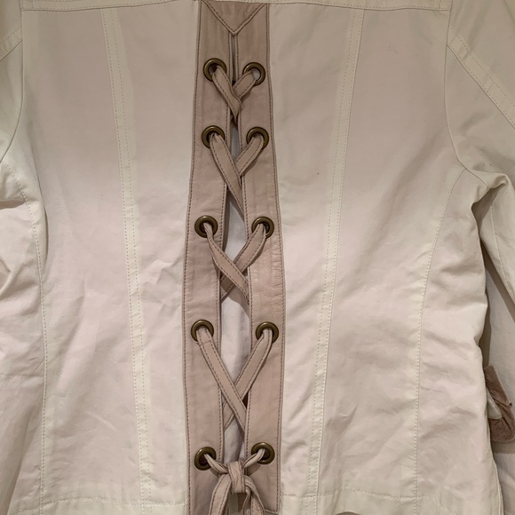 Mackage-Women's cotton & leather trim blazer (cream w/pink & gold lining-size S) - Picture 5 of 7